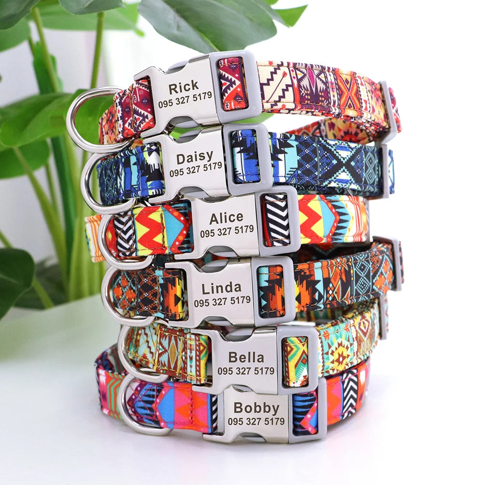 Personalized Nylon Dog Collar with Custom Nameplate ID Tag for Small, Medium & Large Pets - Engraved, Durable, Stylish Accessories for Puppies