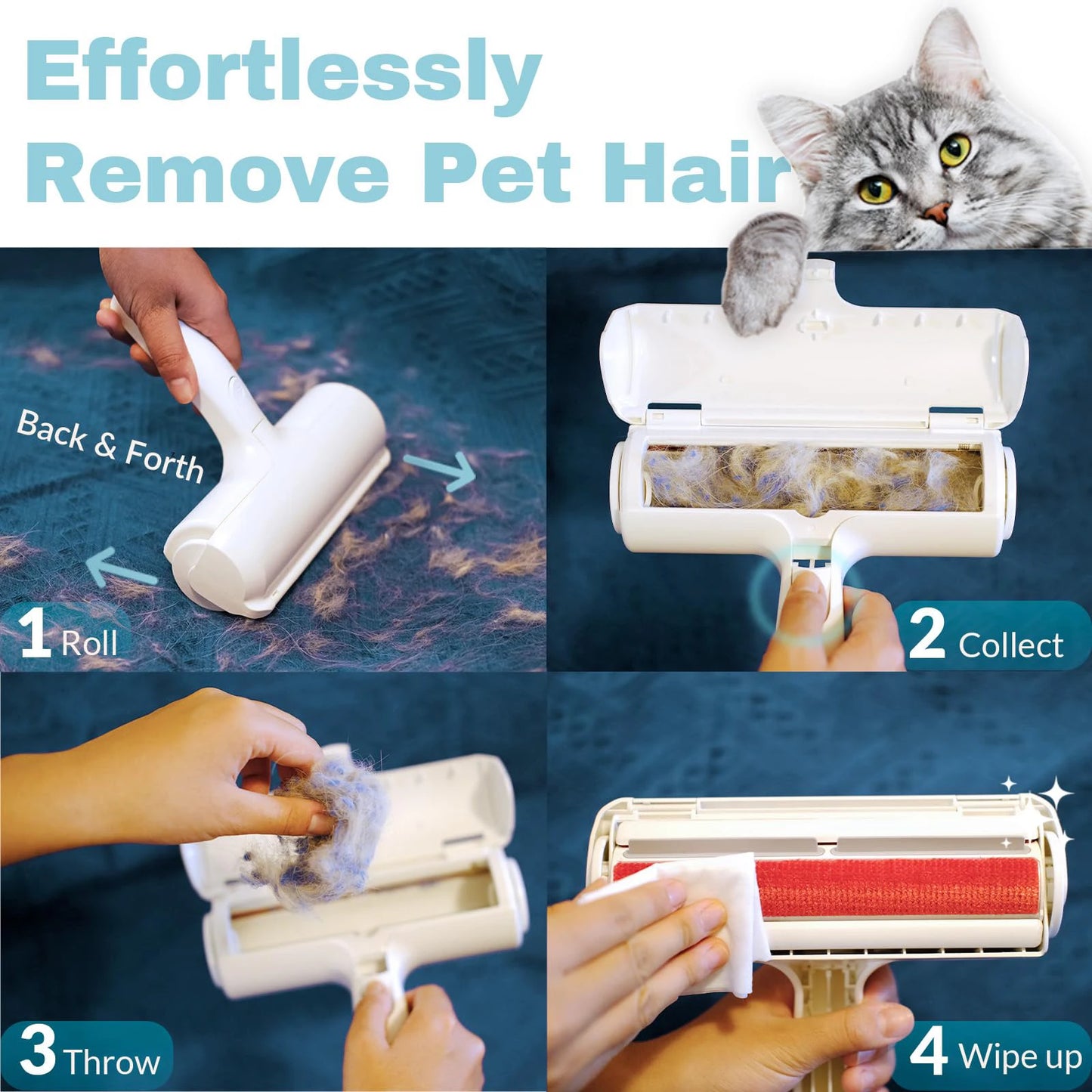 Reusable Pet Hair Remover Roller for Furniture & Clothing