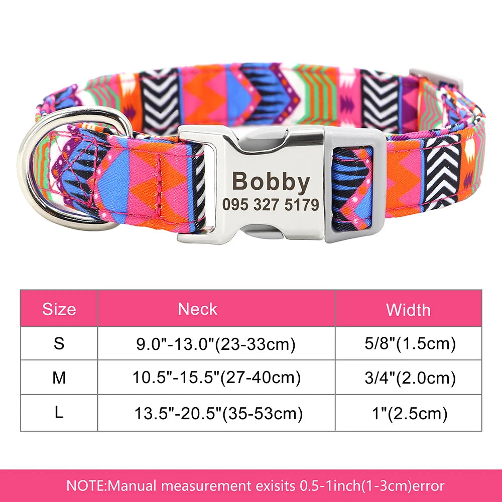 Personalized Nylon Dog Collar with Custom Nameplate ID Tag for Small, Medium & Large Pets - Engraved, Durable, Stylish Accessories for Puppies