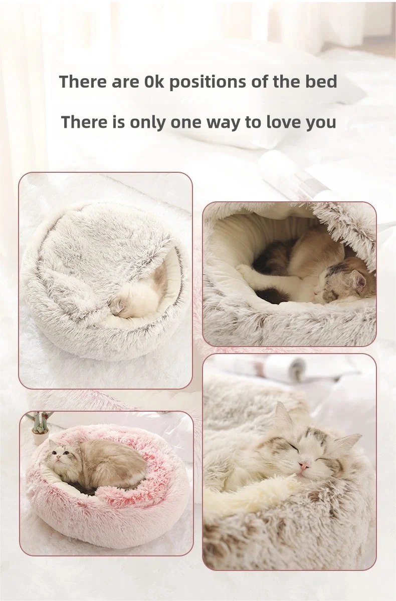 Plush 2-in-1 Pet Bed - Soft Semi-Enclosed Cat Dog Nest