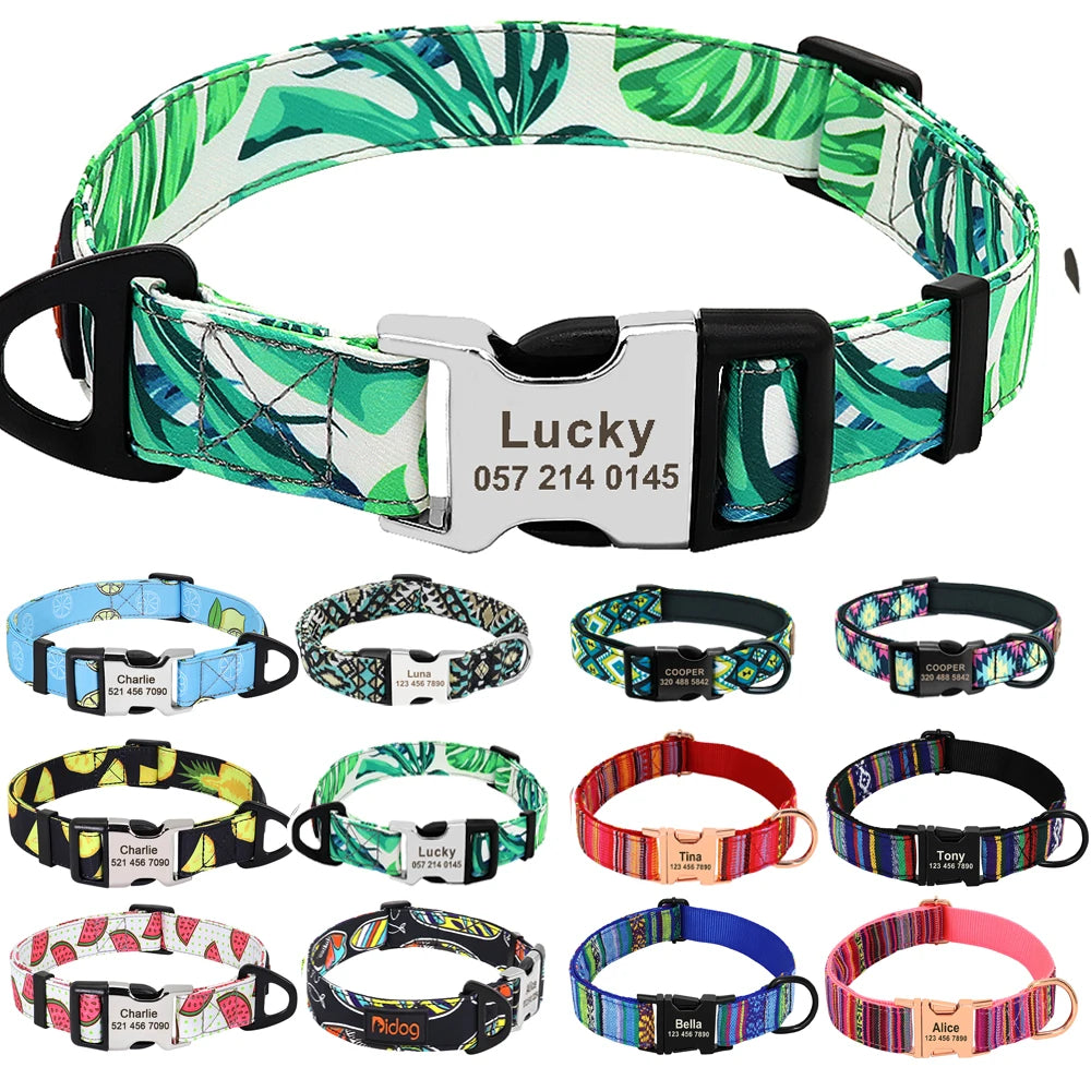 Personalized Nylon Dog Collar with Custom Nameplate ID Tag for Small, Medium & Large Pets - Engraved, Durable, Stylish Accessories for Puppies