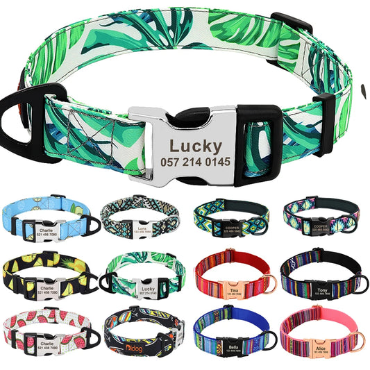 Personalized Nylon Dog Collar with Custom Nameplate ID Tag for Small, Medium & Large Pets - Engraved, Durable, Stylish Accessories for Puppies