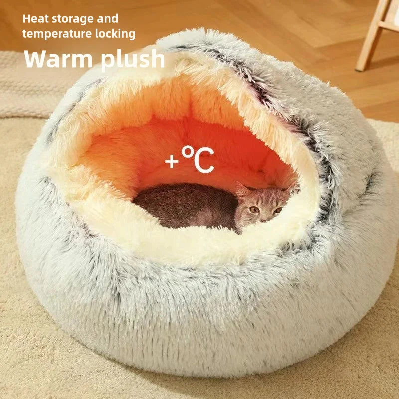 Plush 2-in-1 Pet Bed - Soft Semi-Enclosed Cat Dog Nest