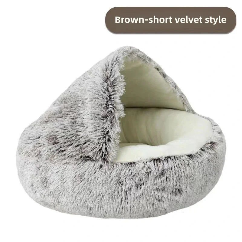 Plush 2-in-1 Pet Bed - Soft Semi-Enclosed Cat Dog Nest