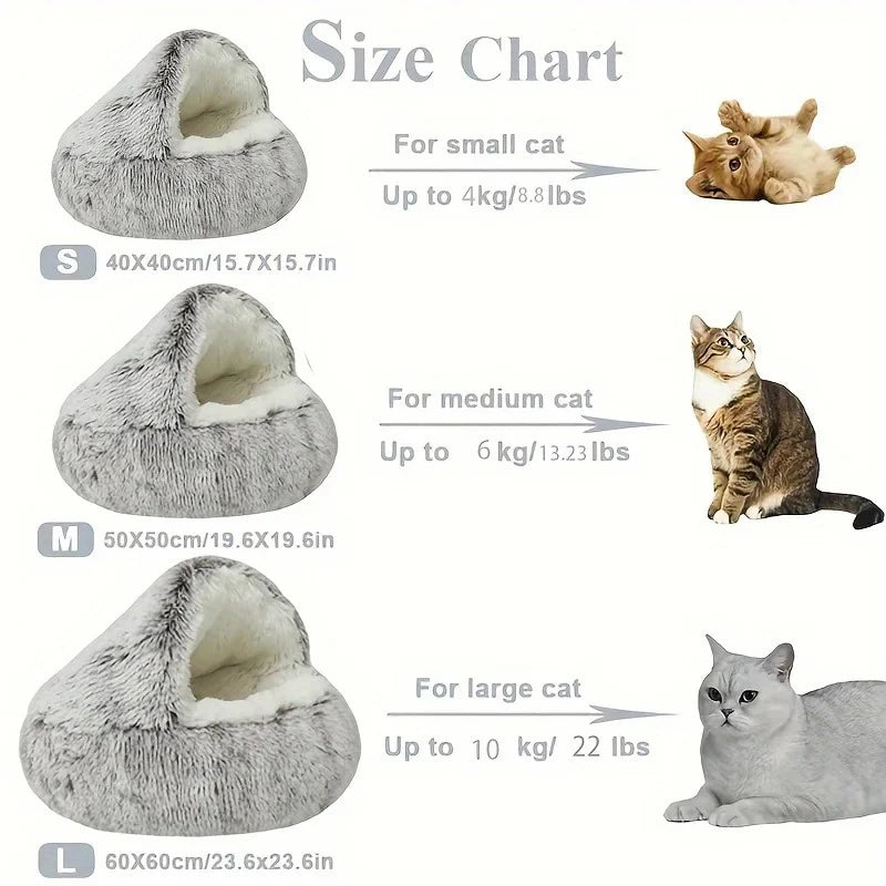 Plush 2-in-1 Pet Bed - Soft Semi-Enclosed Cat Dog Nest