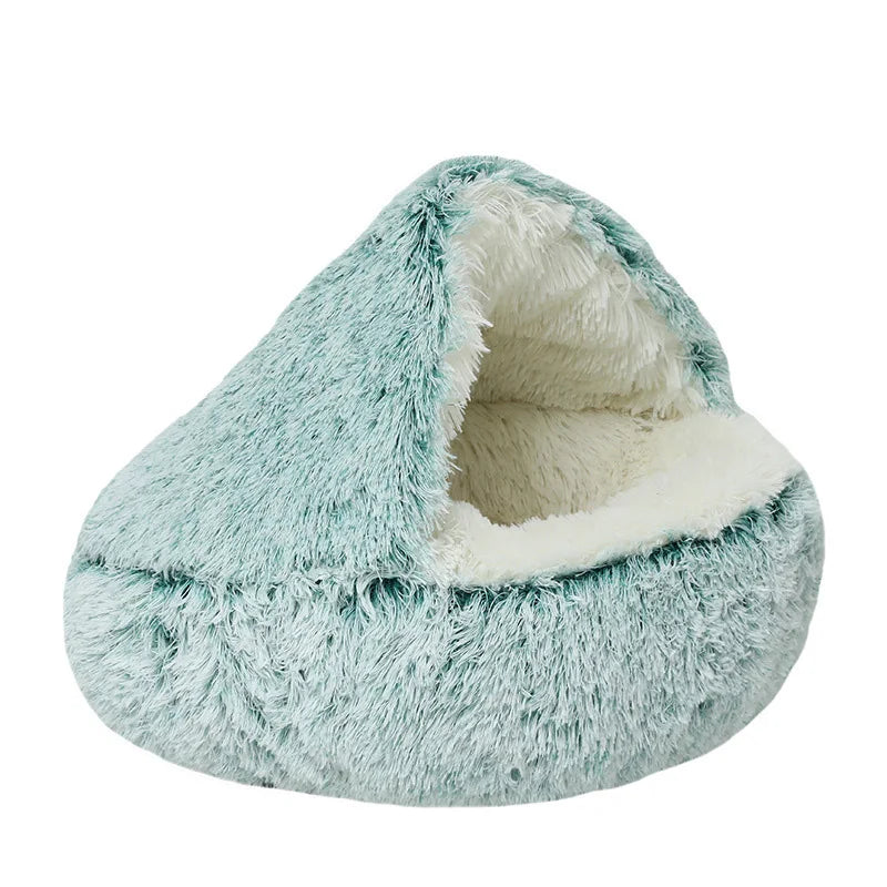 Plush 2-in-1 Pet Bed - Soft Semi-Enclosed Cat Dog Nest