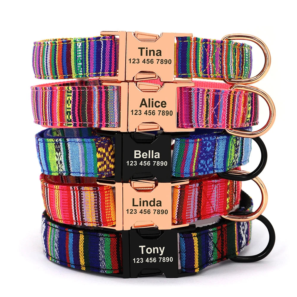 Personalized Nylon Dog Collar with Custom Nameplate ID Tag for Small, Medium & Large Pets - Engraved, Durable, Stylish Accessories for Puppies