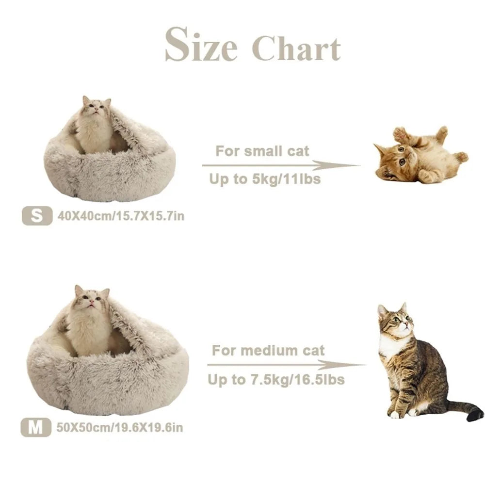 Warm Plush Pet Bed - Enclosed Round Cat Cushion Nest